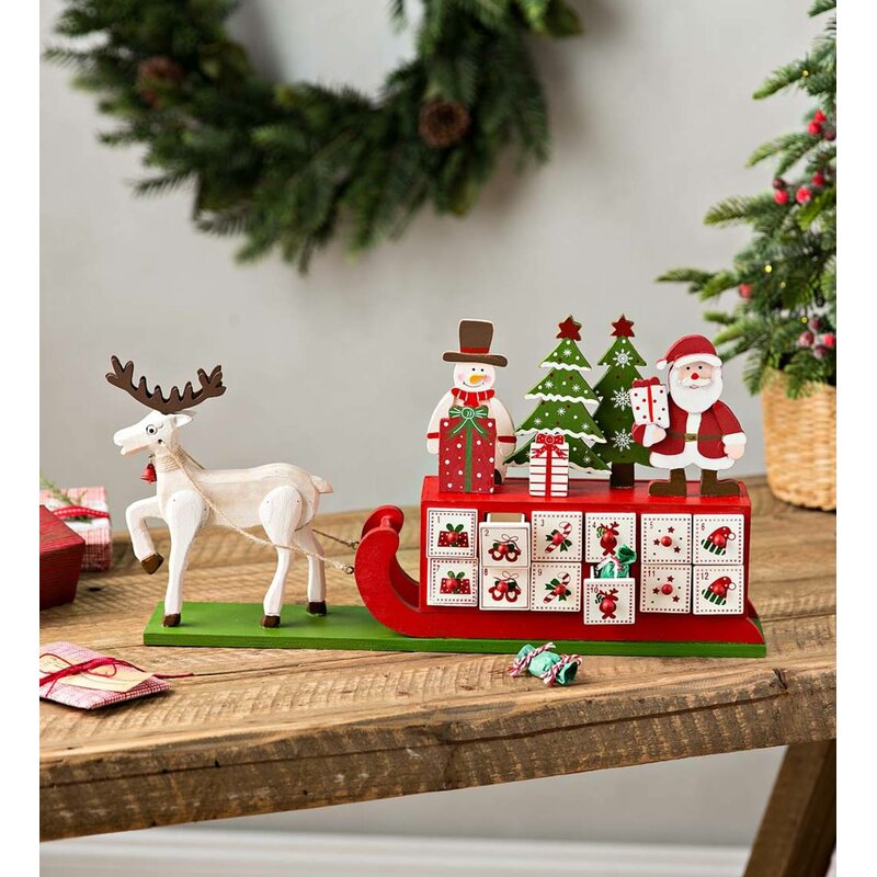 Plow & Hearth Wooden Santa and Sleigh Advent Calendar Wayfair